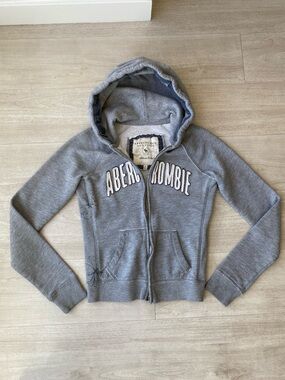 Abercrombie & Fitch Authentic Vintage Gray Sherpa Lined Full Zip Hoodie M y2k